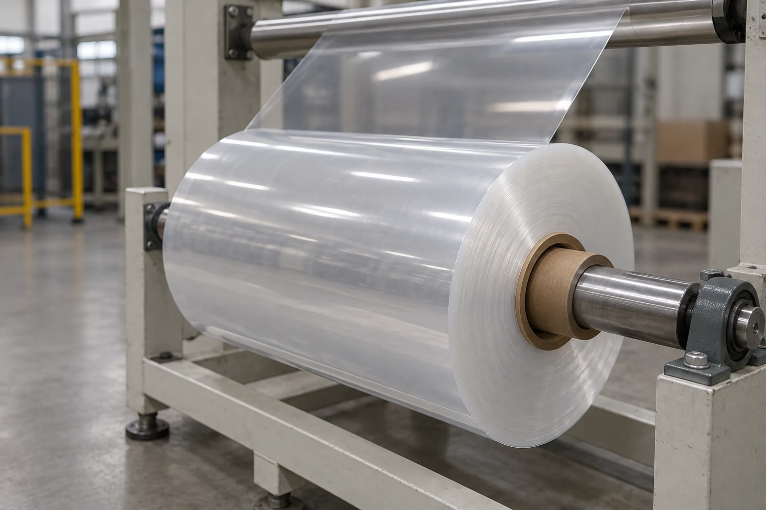 Illustrative transparent sheet roll on a supported winding shaft